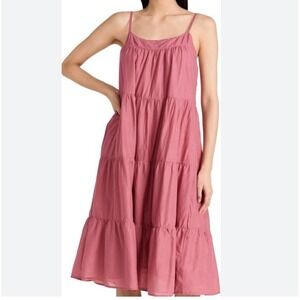 Nation LTD Felicity Midi Sundress Large Tiered‎ Pima Cotton Peasant Pink Boho